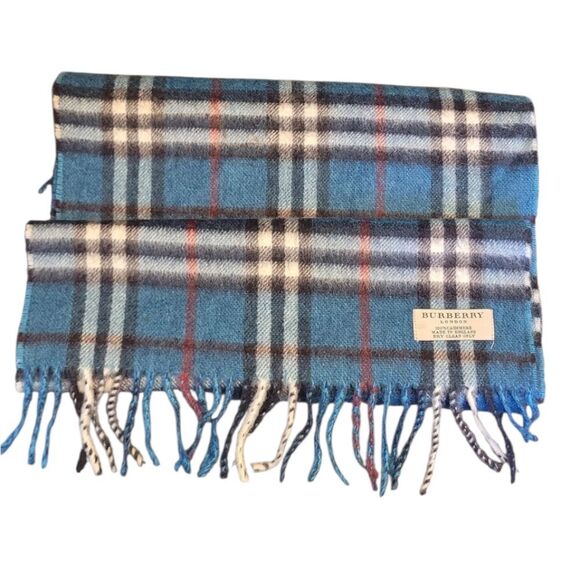 Burberry Unisex Blue Nova Check Plaid 100% Cashmere Fringe Scarf OS - Picture 1 of 5